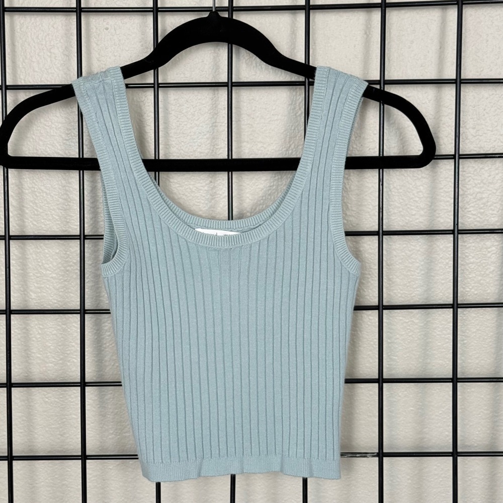 Becool Ribbed Knit Tank Top Womens S/M Light Blue Scoop Neck Crop 62887HY